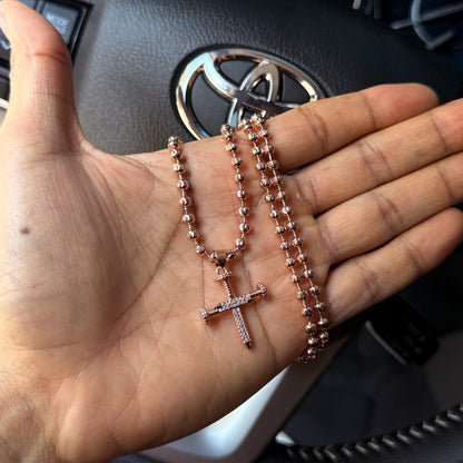Cadena militar balin diamantado + dije tono oro rosa