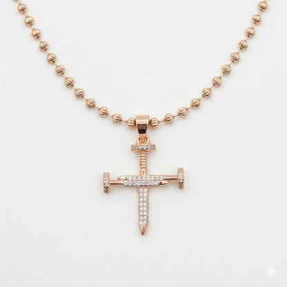Cadena militar balin diamantado + dije tono oro rosa
