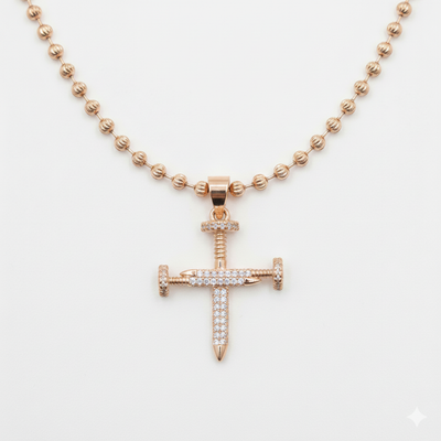 Cadena militar balin diamantado + dije tono oro rosa