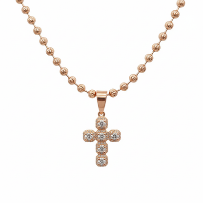 Cadena militar balin diamantado + dije tono oro rosa
