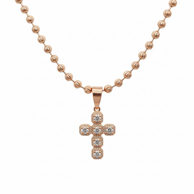 Cadena militar balin diamantado + dije tono oro rosa