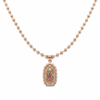 Cadena militar balin diamantado + dije tono oro rosa