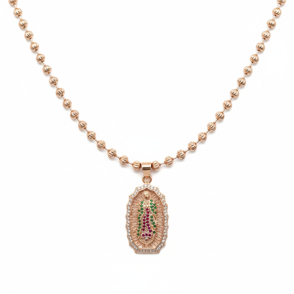 Cadena militar balin diamantado + dije tono oro rosa