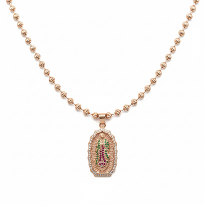 Cadena militar balin diamantado + dije tono oro rosa